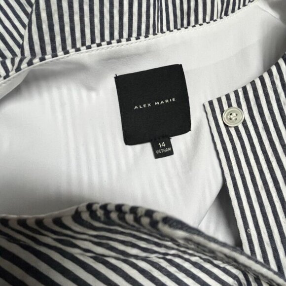 Alex Marie Maxi Dress 14 Ruffle Tier Seersucker Stripe Blue White Sleeveless - Picture 8 of 9